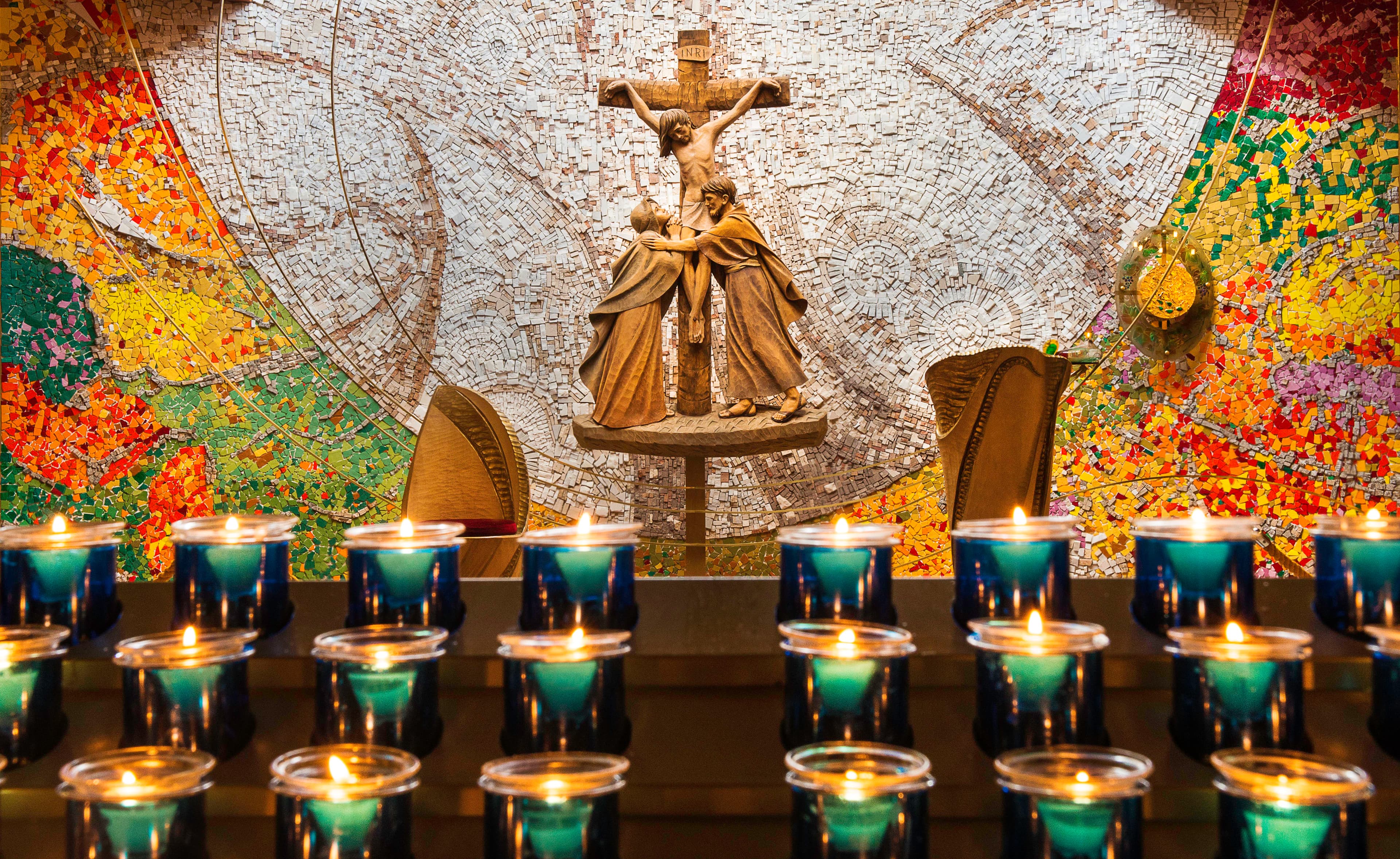 Candles and mosaic in the Chapel of Reconciliation at Knock Shrine