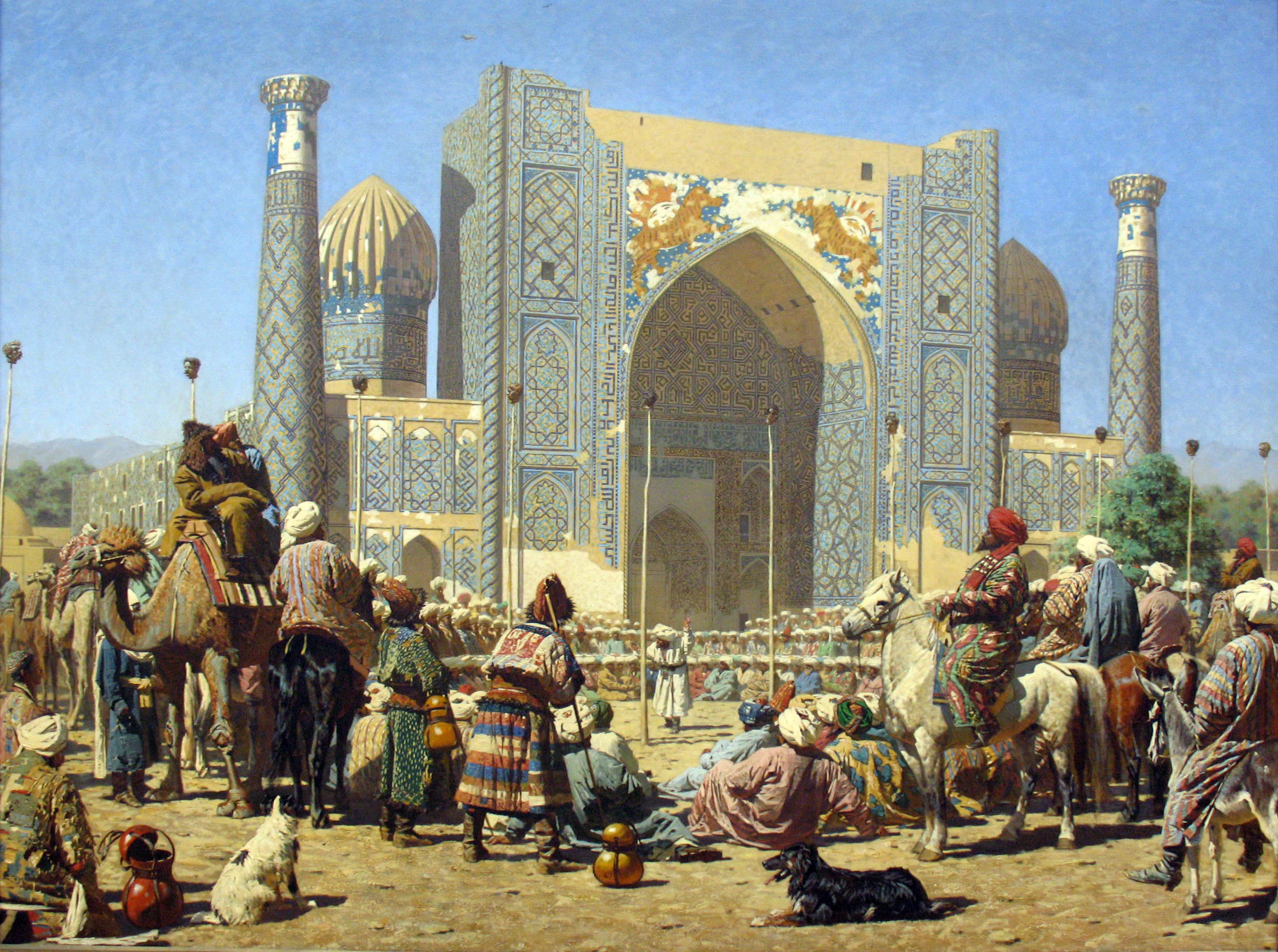 Central Asia, Samarkand, Registan. A celebration of victory over an enemy. The Emir of Bukhara and the notables of the city watch how the heads of Russian soldiers are impaled on poles.
