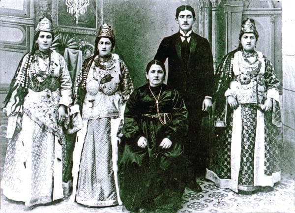 Anatolian Greeks from Silli wearing local traditional costumes. Silli had Greek residents and was located north of Konya (1906).
