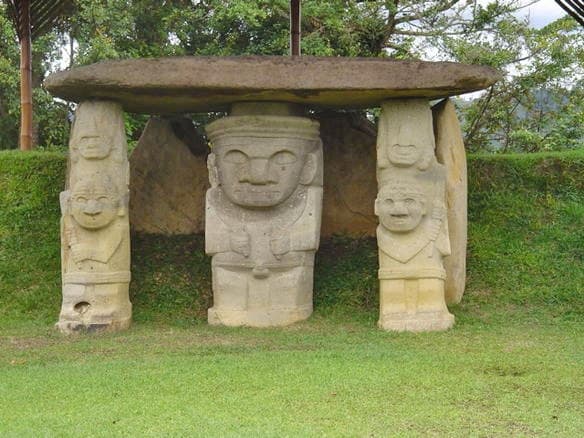 Statues of a mortuary monument of the San Agustín indian cult in Colombia