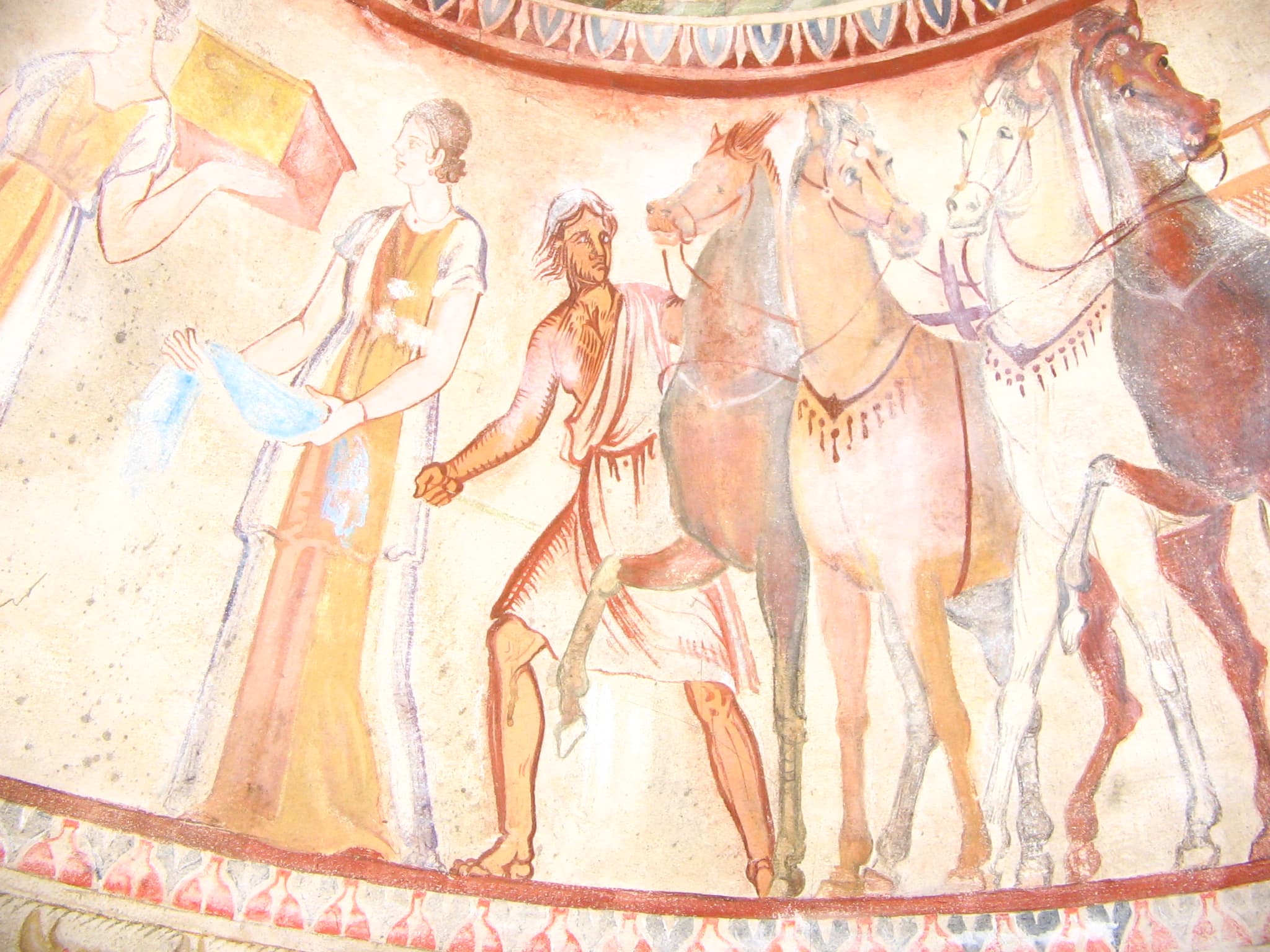 Scene of the frescoes in the thracian tomb near Kazanlak, Bulgaria
