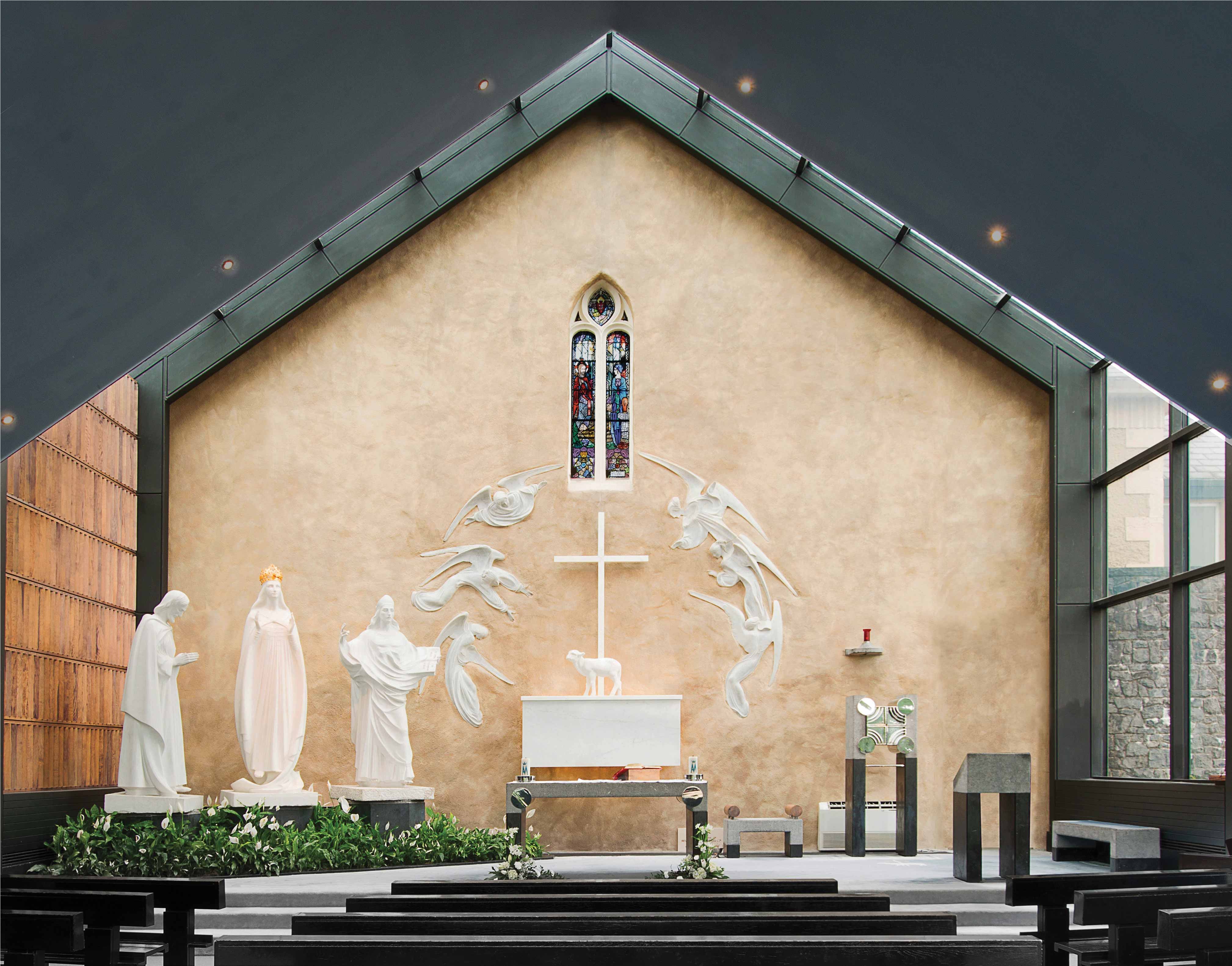 The Apparition Chapel and stained-glass window at Knock Shrine