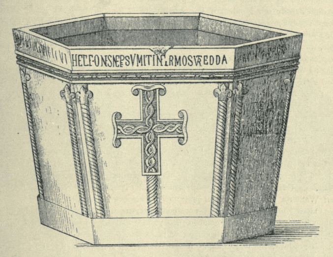Baptistry of Visheslav.
Source: Klaić Vjekoslav (1889). Povjest Hrvata : od najstarijih vremena do svretka XIX. Stoljeća. Zagreb, Knjižara Lav. Hartmana, pg 63.