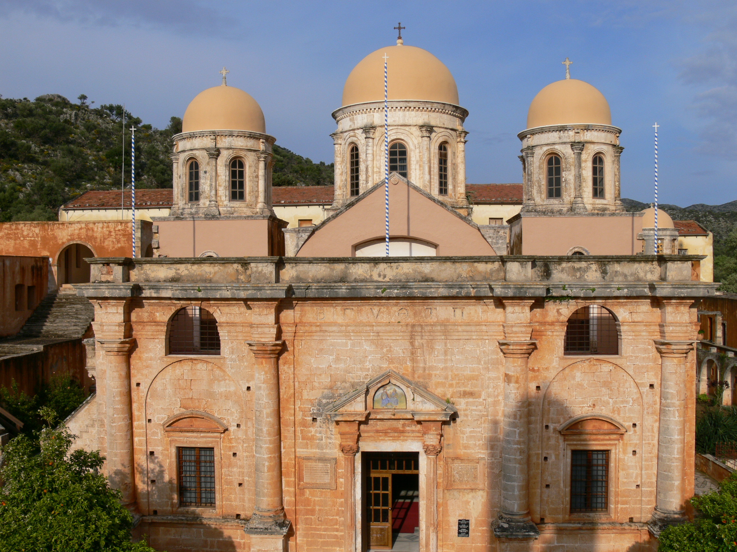 Agia Triada monastery, Akrotiri ( Crete ). Monastery church - facade.