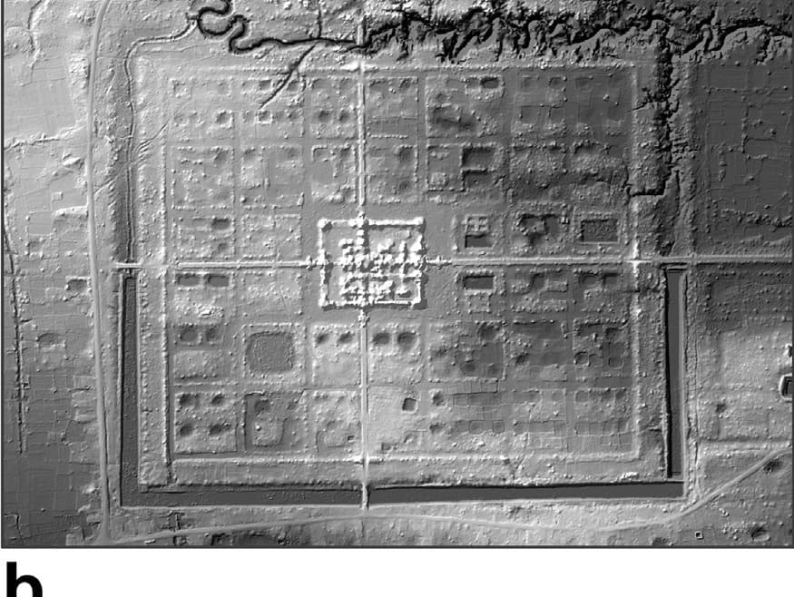 LiDAR-derived bare-earth model of Beng Mealea's moated temple and surrounding landscape features.