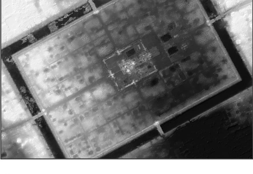 LiDAR-derived bare-earth model of Preah Khan of Kompong Svay and its large enclosed archaeological landscape.