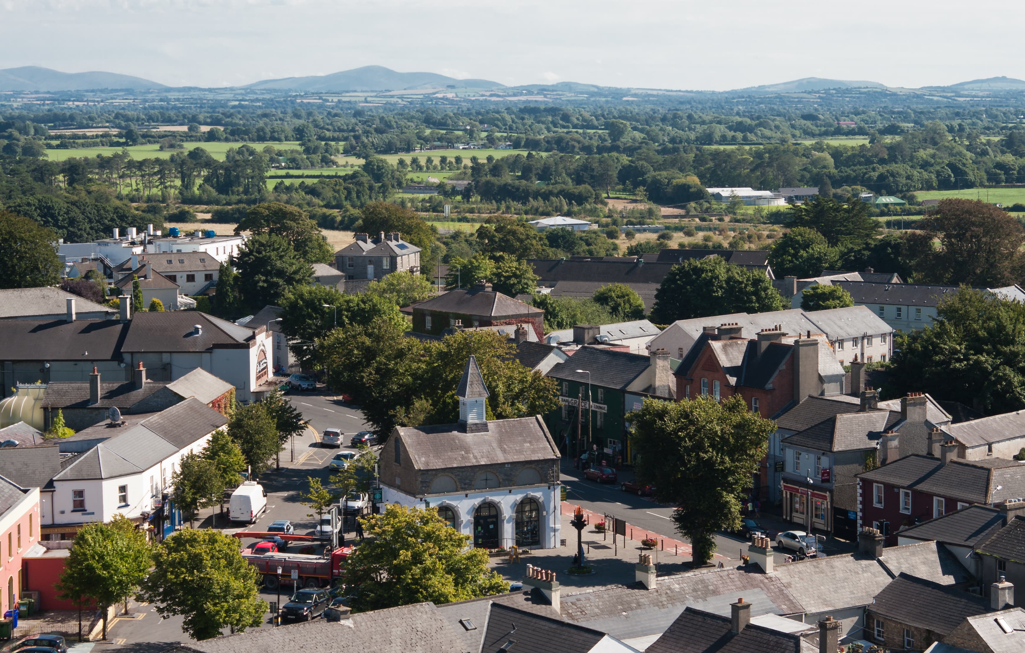 Market square and heritage centre as seen from the top of the round tower of St. Brigid's Cathedral.